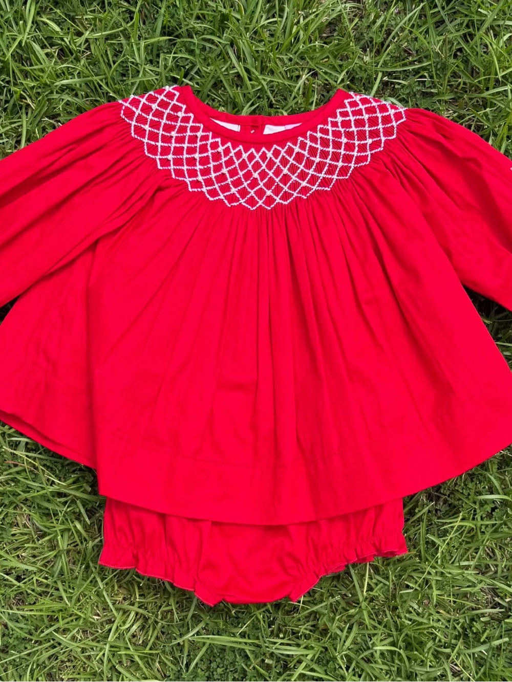Red Pearl Hand Smocked Set